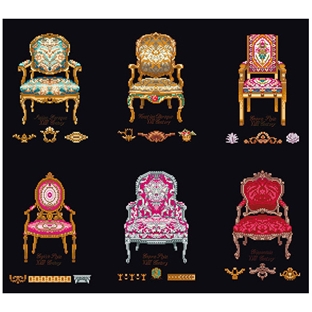 輸入刺しゅうキット　Thea GOUVERNEUR　Six Chairs Black Aida 3068 05｜在庫ありの場合、土日祝除く通常1～3営業日で発送