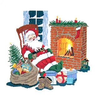 クロスステッチキット O.O.E. Santa relaxing fireplace｜在庫ありの場合、土日祝除く通常1～3営業日で発送