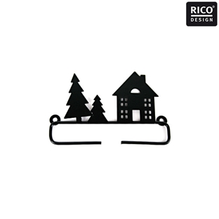 刺しゅう額　RICO　Deco hanger house with tree 11cm 黒 家+ツリー 【メール便可】