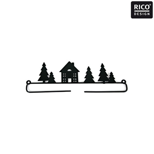 刺しゅう額　RICO　Deco hanger house with tree 21cm 黒 家+ツリー 【メール便可】