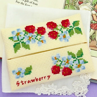 クロスステッチキット オリムパス Flower Embroidery イチゴのティッシュケース ｜在庫ありの場合、土日祝除く通常1～3営業日で発送