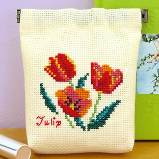 クロスステッチキット オリムパス Flower Embroidery チューリップのバネ口ポーチ 
