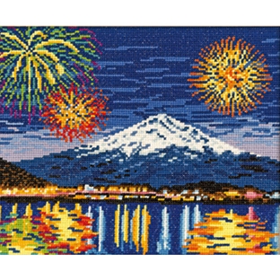 クロスステッチキット オリムパス 四季を彩る 日本の名所 河口湖冬花火と富士山