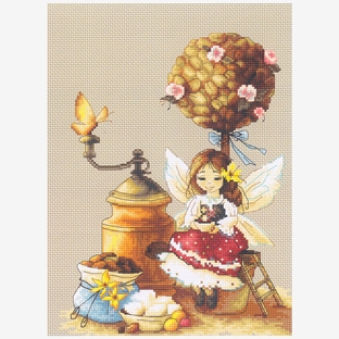 輸入刺しゅうキット　Luca-S(ルーカス)　人物　Coffee Fairy 【メール便可】｜在庫ありの場合、4営業日前後で発送(土日祝除く)
