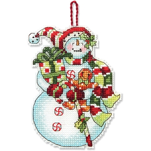 輸入刺しゅうキット Dimensions（ディメンジョンズ) クリスマスオーナメントキット Snowman with Sweets クロスステッチキット｜在庫ありの場合、4営業日前後で発送(土日祝除く)