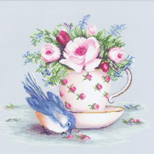 刺繍 Luca-s Bird in Tea Cup【メール便可】｜在庫ありの場合、土日祝除く通常1～3営業日で発送