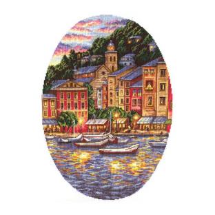 刺繍 PANNA(パンナ) Portofino (イタリアの地 ポルトフィーノ)|輸入キット リグリア海 船 クロスステッチ カラフルな街並み【メール便可】