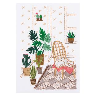 刺繍 PANNA Houseplants Corner. Display (観葉植物コーナー 猫)|刺繍キット 自由刺し フランス刺繍 ねこ かわいい