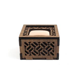 刺繍 銅板付 透かし木箱 角大 ダークブラウン 6×6×高さ3.8cm