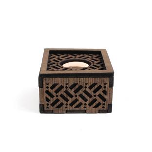 刺繍 銅板付 透かし木箱 角小 ダークブラウン 外寸5.5×5.5×高さ3.4cm
