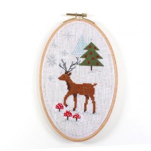 輸入刺繍 RICO Christmas ナチュラルクリスマス キノコとトナカイ 木製刺繍枠フレーム付き
