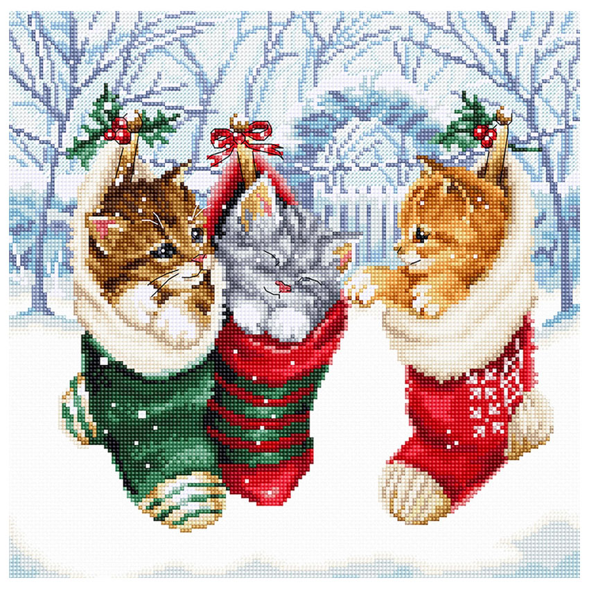 輸入刺しゅうキット LETISTITCH(レティステッチ社) Snowy Kitties/Chatons enneiges L8087 雪景色の子猫たち クロスステッチキット |在庫ありの場合、4営業日前後で発送(土日祝除く)