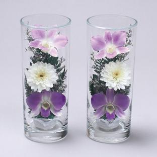 グラスフラワー 仏花ツインセット D-0003 紫 高さ17cm　(完成品)
