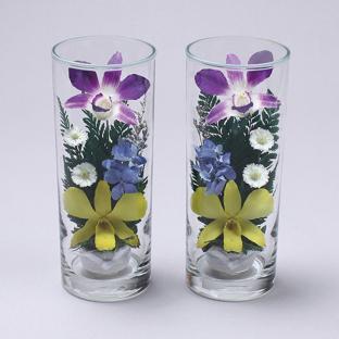 グラスフラワー 仏花ツインセット D-0005 黄 高さ17cm　(完成品)