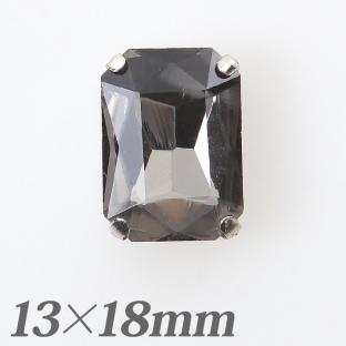爪付ガラスビジュースクエア13×18mm　ブラックダイヤモンド×ロジウムカラー2【メール便可】