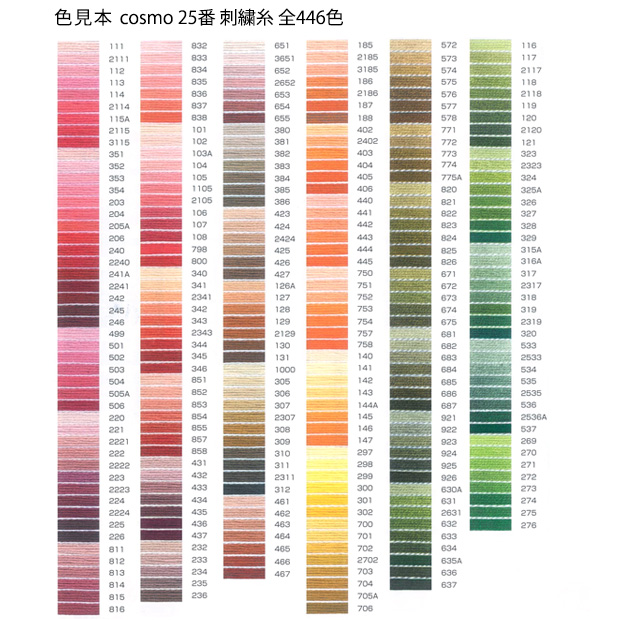 COSMO 刺しゅう糸 25番900 グリーン系｜在庫ありの場合、4営業日前後で発送(土日祝除く)  手芸クラフト用品のネット仕入はクラフトハートトーカイ卸売サイト